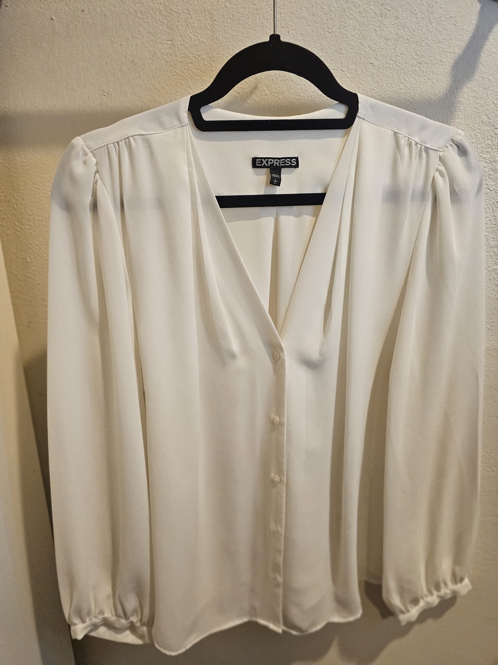 Express Women's Cream V-Neck Button Blouse